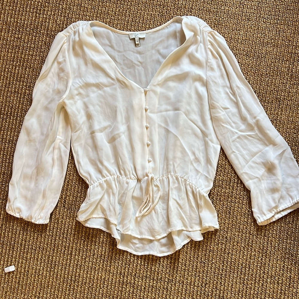 Joie silk peplum cinched waist peasant top size m